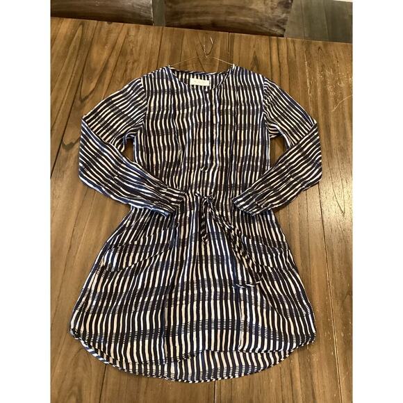 ALC Simona Silk Mini Dress Long Sleeve Front Tie Stripes Black White Small - Picture 2 of 10